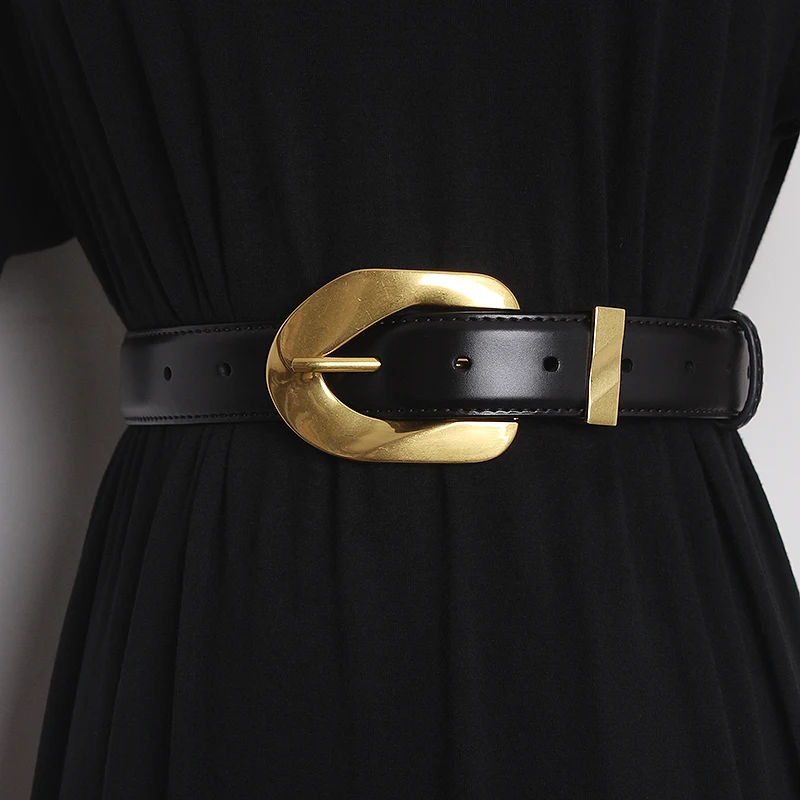 Women's Runway Fashion Genuine Leather Cummerbunds Female Dress Corsets Waistband Belts Decoration Narrow Belt TB2059