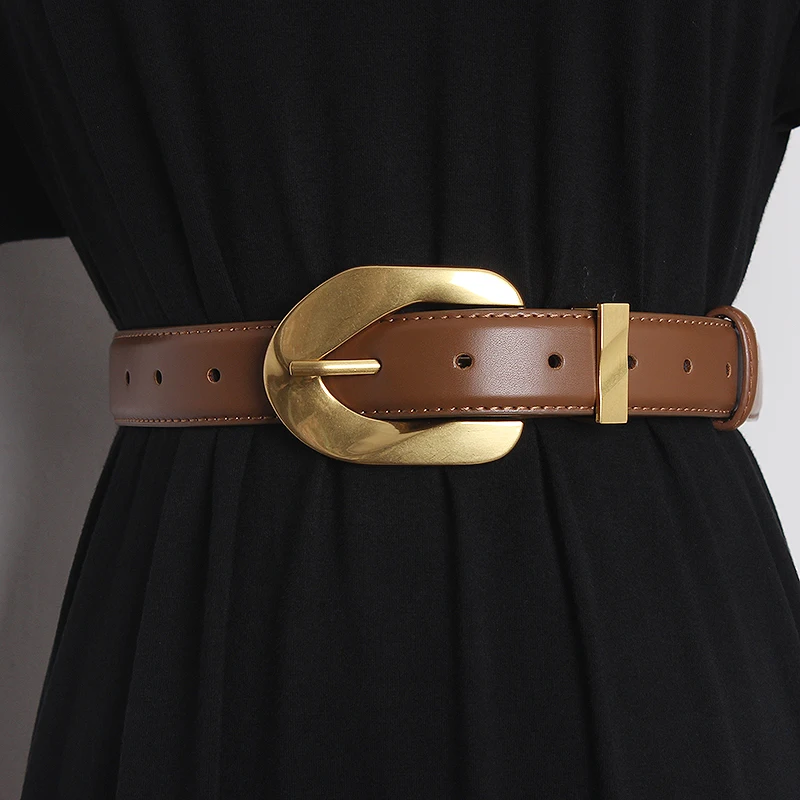 Women's Runway Fashion Genuine Leather Cummerbunds Female Dress Corsets Waistband Belts Decoration Narrow Belt TB2059