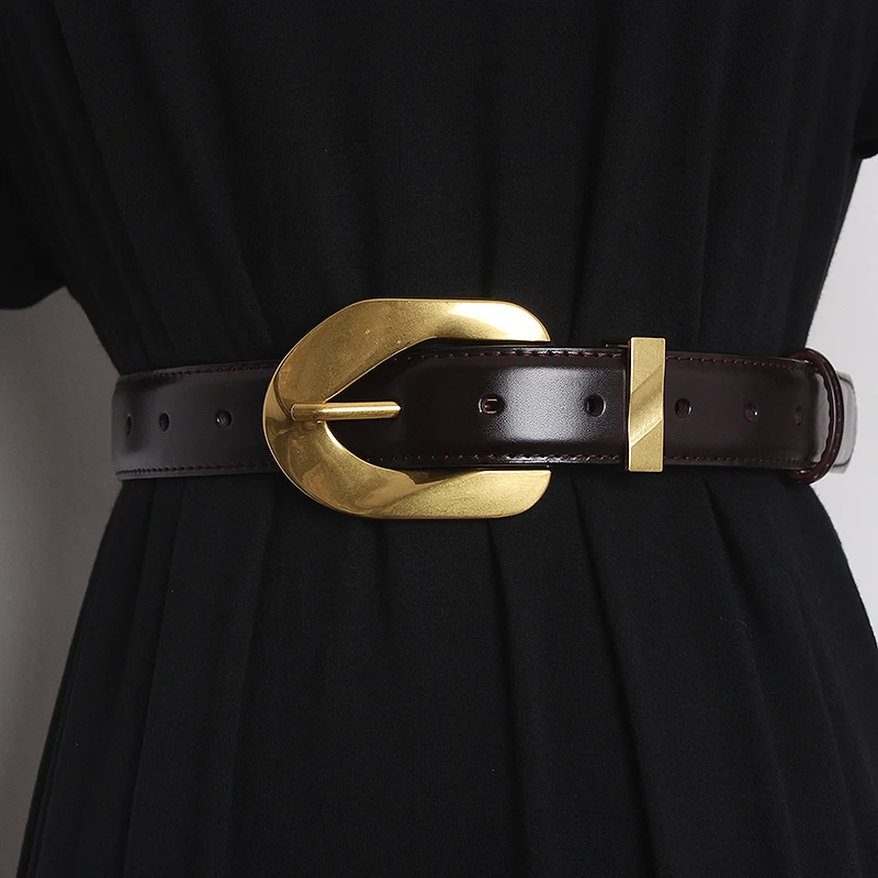Women's Runway Fashion Genuine Leather Cummerbunds Female Dress Corsets Waistband Belts Decoration Narrow Belt TB2059