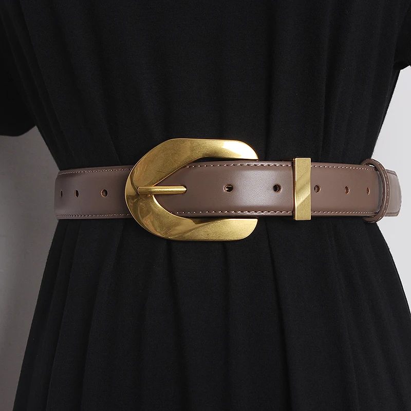 Women's Runway Fashion Genuine Leather Cummerbunds Female Dress Corsets Waistband Belts Decoration Narrow Belt TB2059