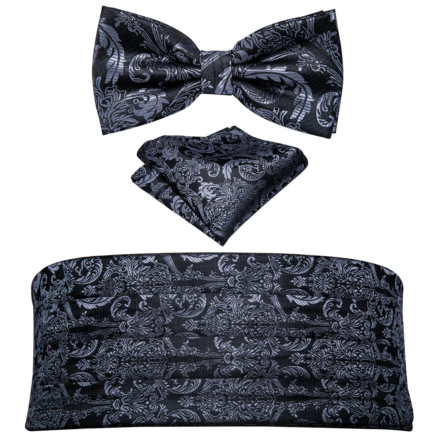 Navy Blue Cummerbund Men Silk Bowtie Pocket Square Cufflinks Sets Classic Paisley Male Accessories Wedding Party Barry.Wang 1031
