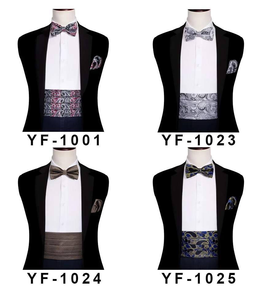 Navy Blue Cummerbund Men Silk Bowtie Pocket Square Cufflinks Sets Classic Paisley Male Accessories Wedding Party Barry.Wang 1031