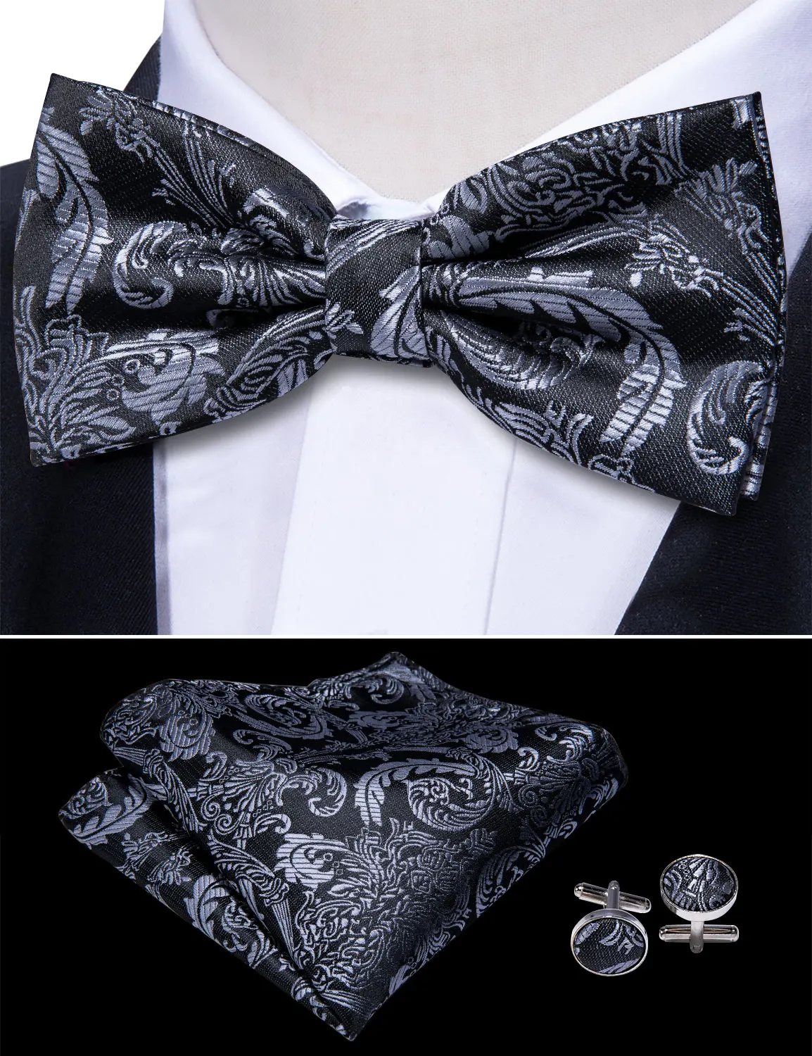Navy Blue Cummerbund Men Silk Bowtie Pocket Square Cufflinks Sets Classic Paisley Male Accessories Wedding Party Barry.Wang 1031