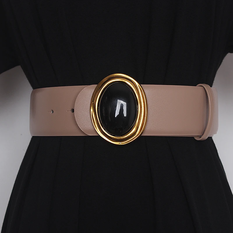 Women's Runway Fashion Double Side Genuine Leather Cummerbunds Female Dress Corsets Waistband Belts Decoration Wide Belt TB1075
