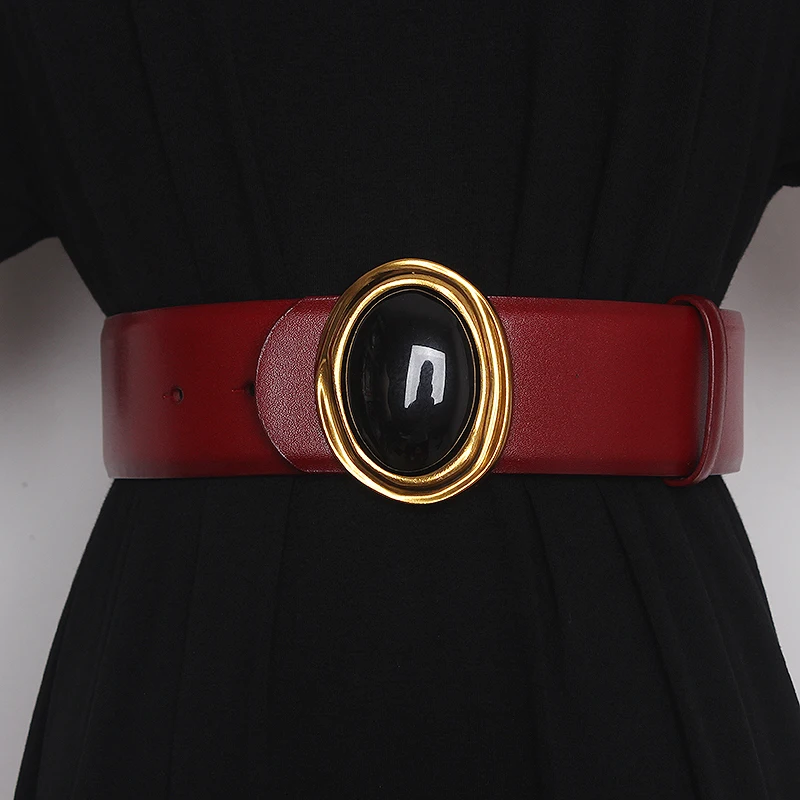 Women's Runway Fashion Double Side Genuine Leather Cummerbunds Female Dress Corsets Waistband Belts Decoration Wide Belt TB1075