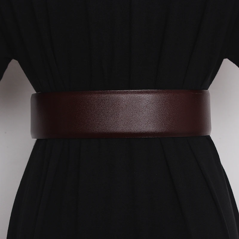 Women's Runway Fashion Double Side Genuine Leather Cummerbunds Female Dress Corsets Waistband Belts Decoration Wide Belt TB1075