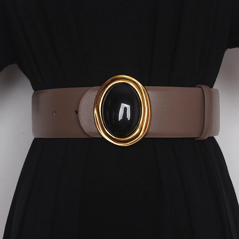 Women's Runway Fashion Double Side Genuine Leather Cummerbunds Female Dress Corsets Waistband Belts Decoration Wide Belt TB1075
