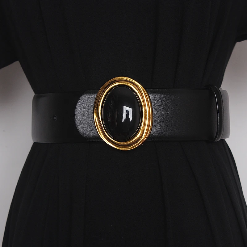Women's Runway Fashion Double Side Genuine Leather Cummerbunds Female Dress Corsets Waistband Belts Decoration Wide Belt TB1075