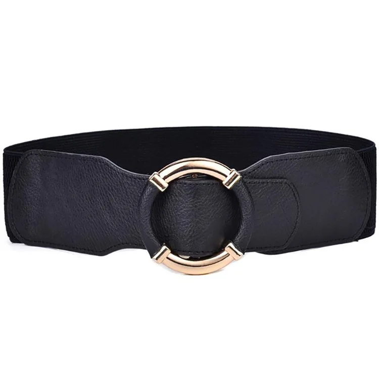 Women's Elastic Belt Corset Women Waist Belts Trend Gold Circle Buckle Waistband High Quality Stretch Wide Black Belt DT072
