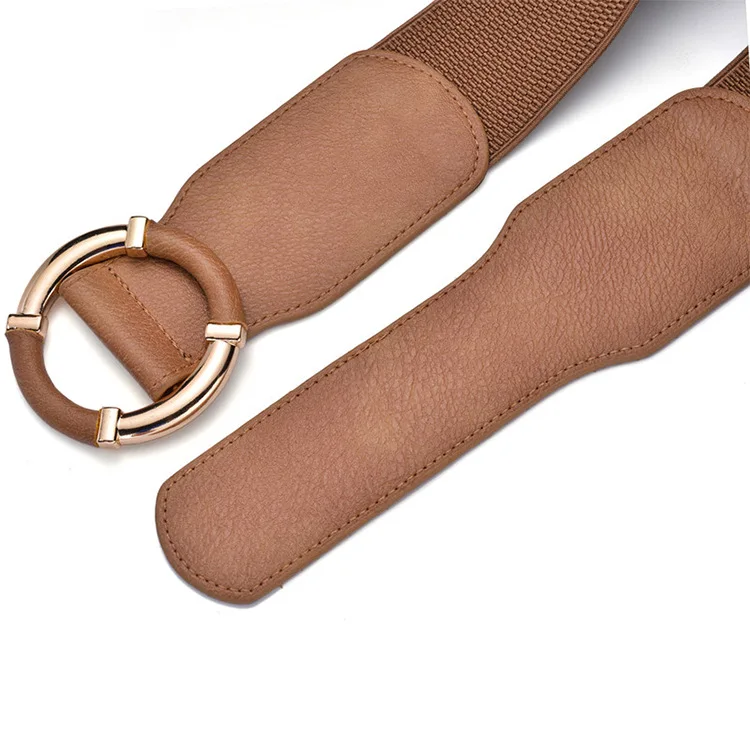 Women's Elastic Belt Corset Women Waist Belts Trend Gold Circle Buckle Waistband High Quality Stretch Wide Black Belt DT072