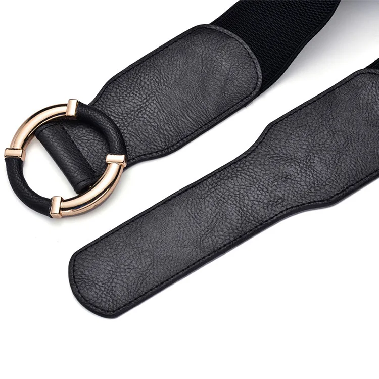 Women's Elastic Belt Corset Women Waist Belts Trend Gold Circle Buckle Waistband High Quality Stretch Wide Black Belt DT072