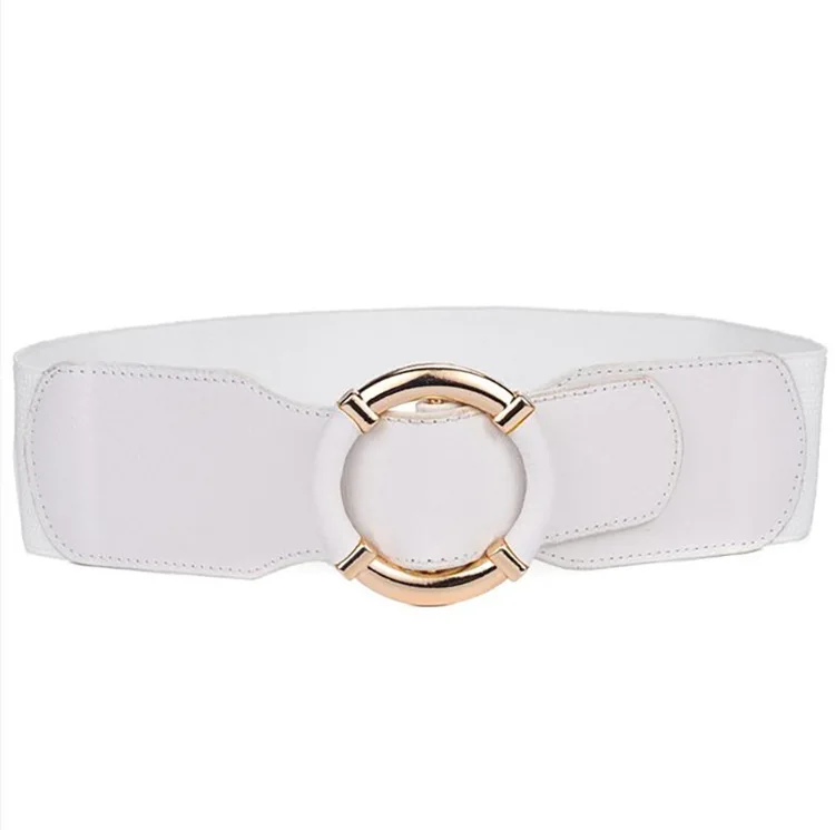Women's Elastic Belt Corset Women Waist Belts Trend Gold Circle Buckle Waistband High Quality Stretch Wide Black Belt DT072
