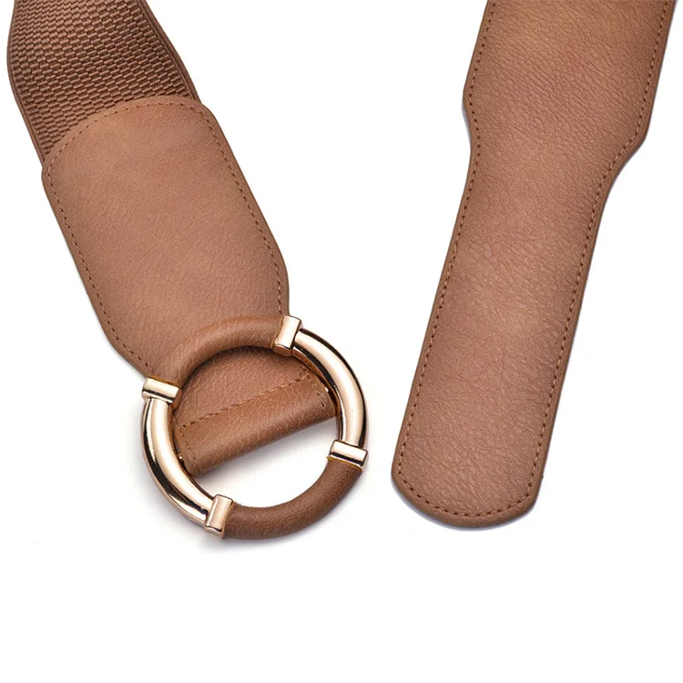 Women's Elastic Belt Corset Women Waist Belts Trend Gold Circle Buckle Waistband High Quality Stretch Wide Black Belt DT072