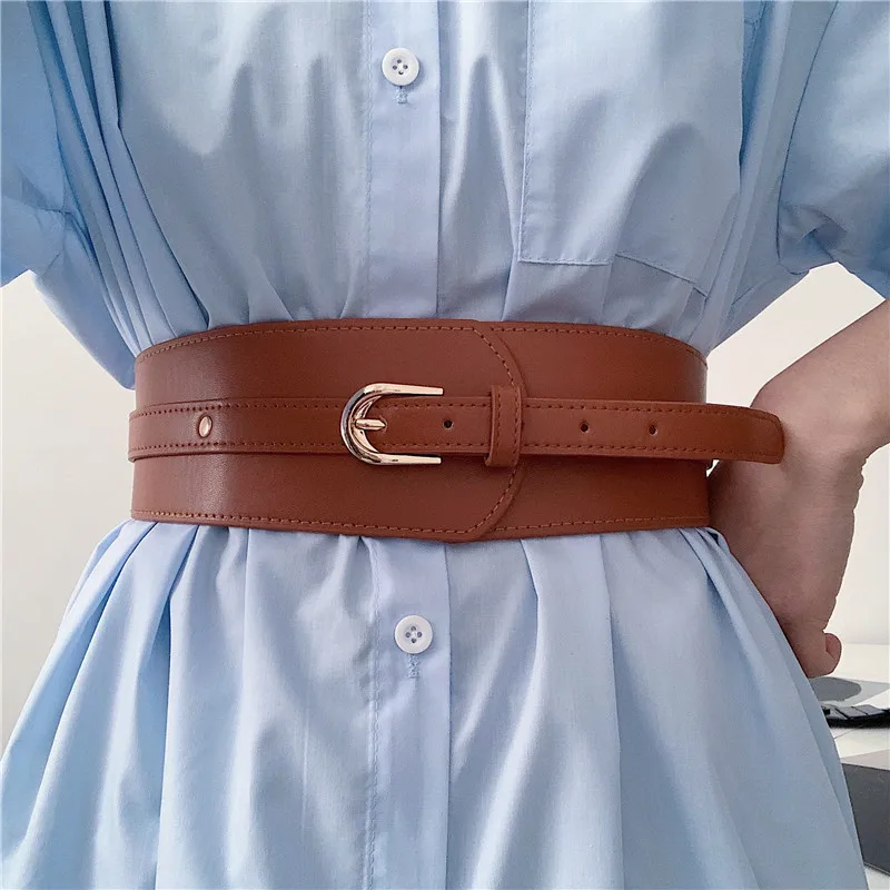 Women High Quality Adjustable Pu Leather Long Waistband Female Vintage Waist Wide Coat Corset Belt Cummerbunds