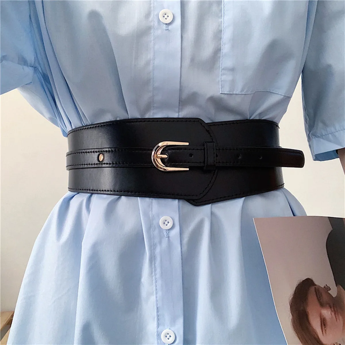 Women High Quality Adjustable Pu Leather Long Waistband Female Vintage Waist Wide Coat Corset Belt Cummerbunds