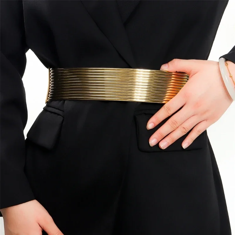 Gold Waist Belt Ladies Fashion Golden Buttoning Belt Dress Shirt Tight Waistband Fashion Accessory for Women