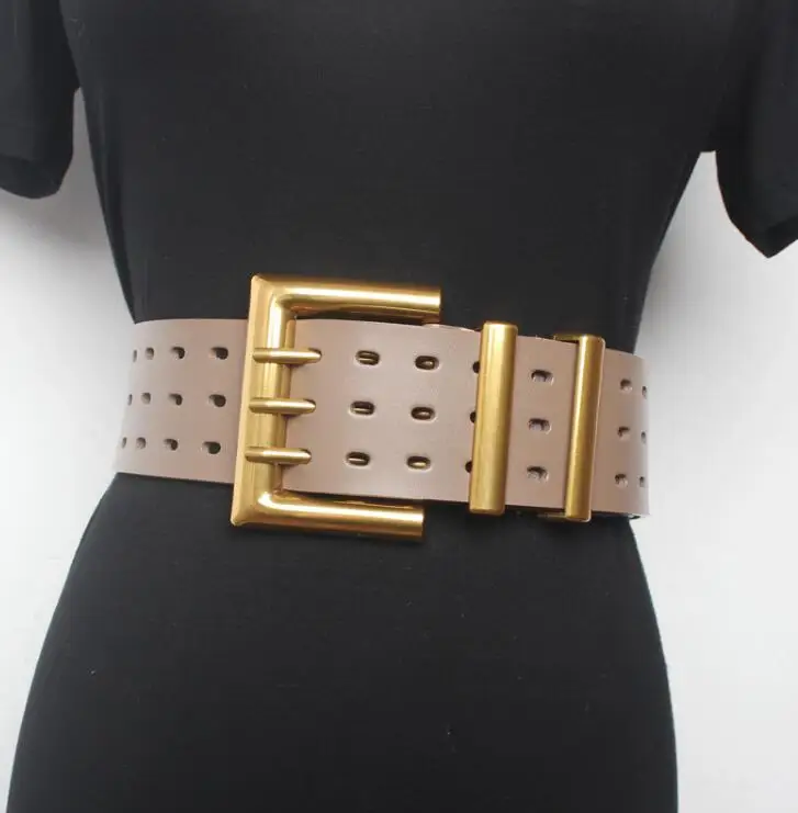 Women's Runway Fashion Genuine Leather Gold Buckle Cummerbunds Female Dress Corsets Waistband Belts Decoration Wide Belt R1520