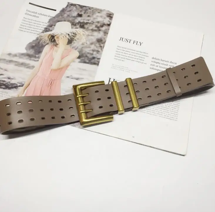Women's Runway Fashion Genuine Leather Gold Buckle Cummerbunds Female Dress Corsets Waistband Belts Decoration Wide Belt R1520