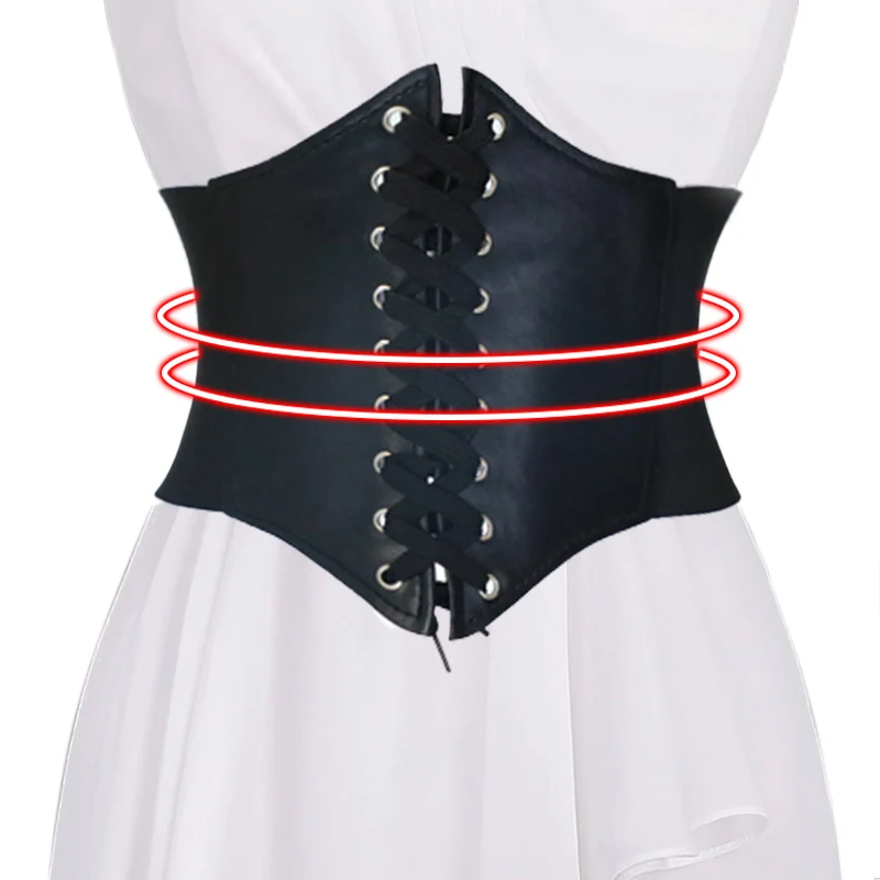 Women's Corset Belt Gothic Fashion PU Leather Female Lace-up Corset Belts Slimming Waist Vintage Corset Black Wide Belt for Girl