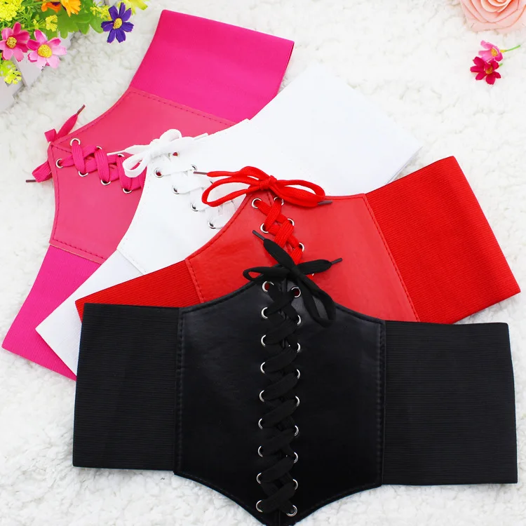 Women's Corset Belt Gothic Fashion PU Leather Female Lace-up Corset Belts Slimming Waist Vintage Corset Black Wide Belt for Girl