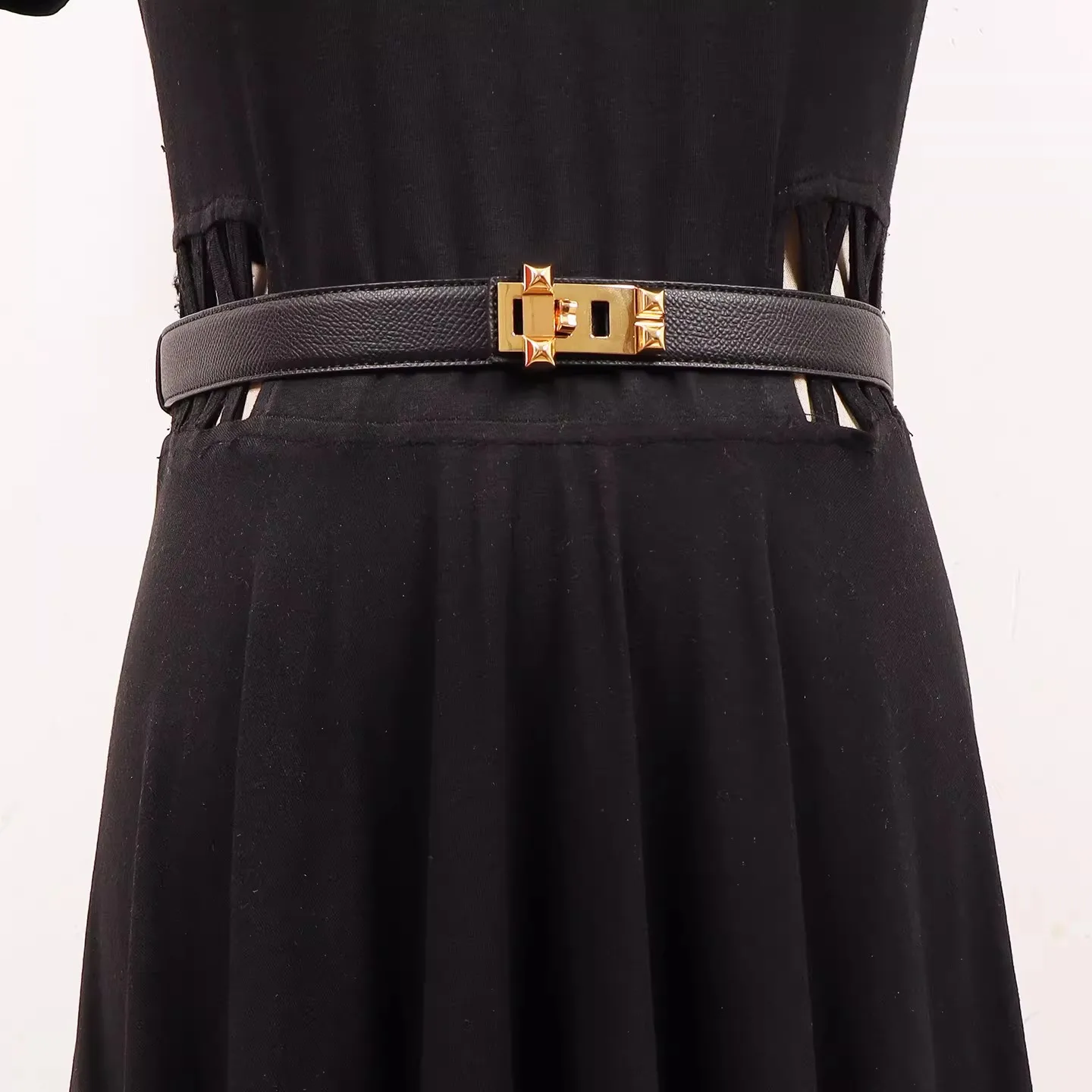 Women's Vintage Gold Buckle Genuine Leather Cummerbunds Female Dress Corsets Waistband Belts Decoration Narrow Belt R467