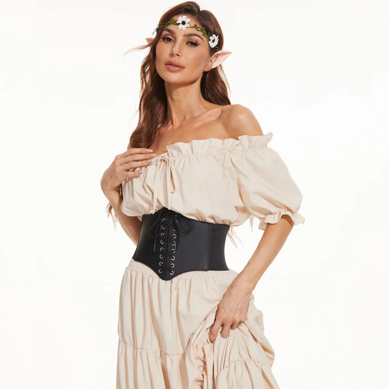 Women's Corset Belt Gothic Fashion PU Leather Female Lace-up Corset Belts Slimming Waist Vintage Corset Black Wide Belt for Girl
