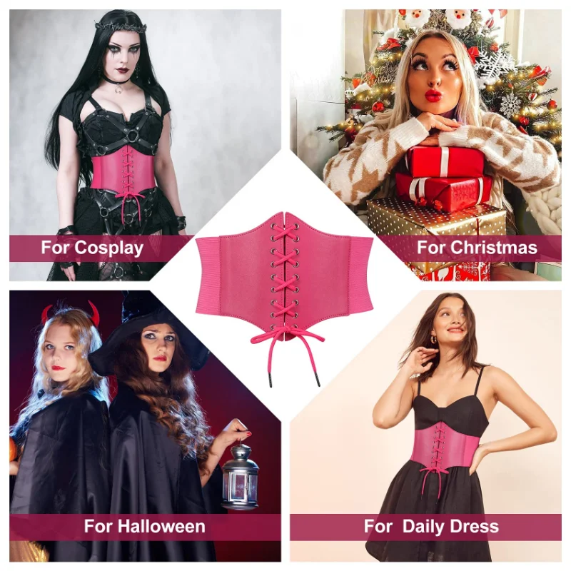 Women's Corset Belt Gothic Fashion PU Leather Female Lace-up Corset Belts Slimming Waist Vintage Corset Black Wide Belt for Girl