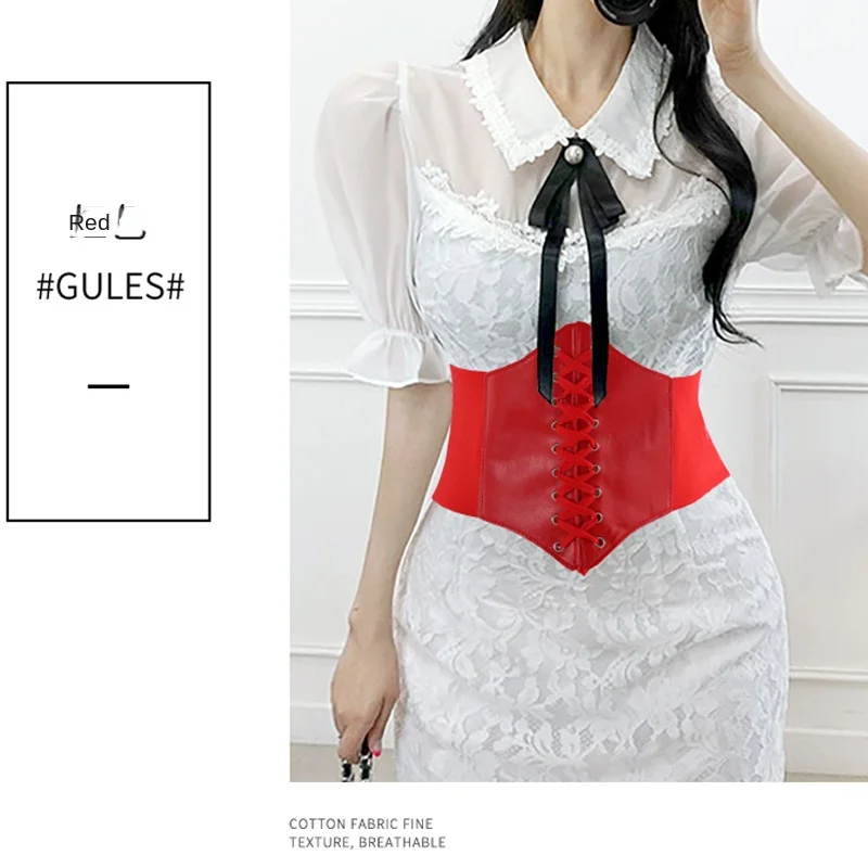 Women's Corset Belt Gothic Fashion PU Leather Female Lace-up Corset Belts Slimming Waist Vintage Corset Black Wide Belt for Girl