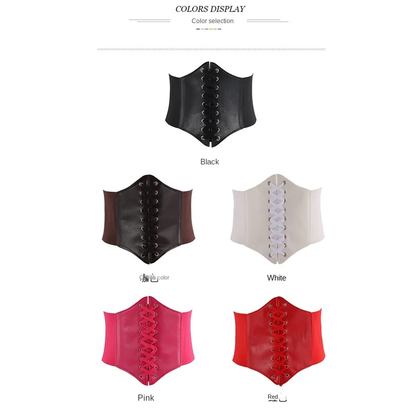 Women's Corset Belt Gothic Fashion PU Leather Female Lace-up Corset Belts Slimming Waist Vintage Corset Black Wide Belt for Girl