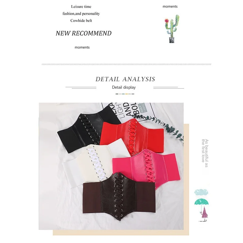 Women's Corset Belt Gothic Fashion PU Leather Female Lace-up Corset Belts Slimming Waist Vintage Corset Black Wide Belt for Girl