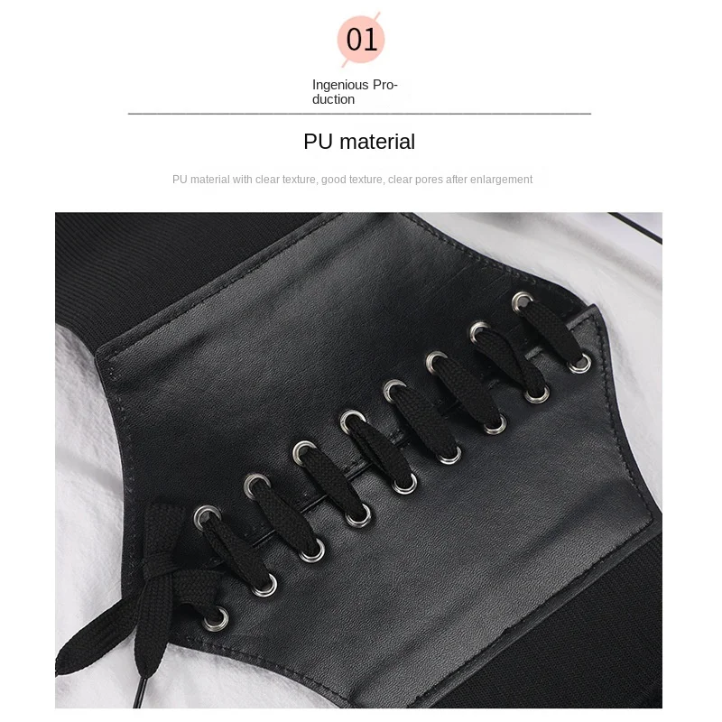 Women's Corset Belt Gothic Fashion PU Leather Female Lace-up Corset Belts Slimming Waist Vintage Corset Black Wide Belt for Girl