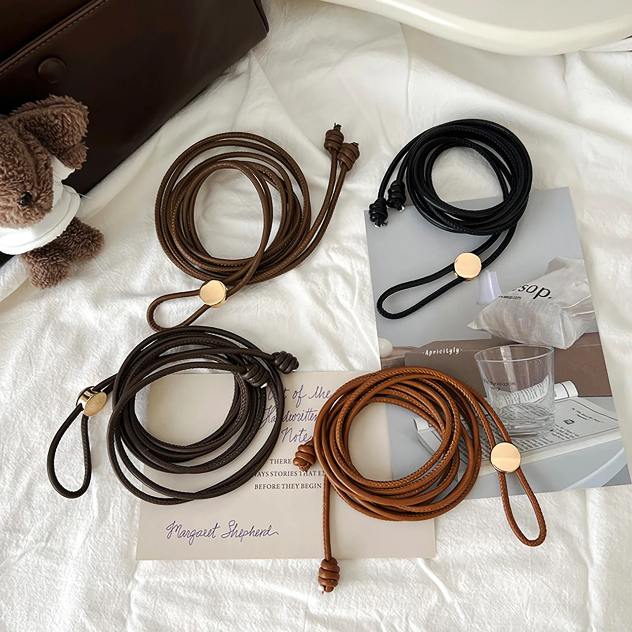 Fashion Solid Color Leather Rope Simple Sweater Coat Decorative Free Size Thin Long Belt Ladies Knot Waist Chain