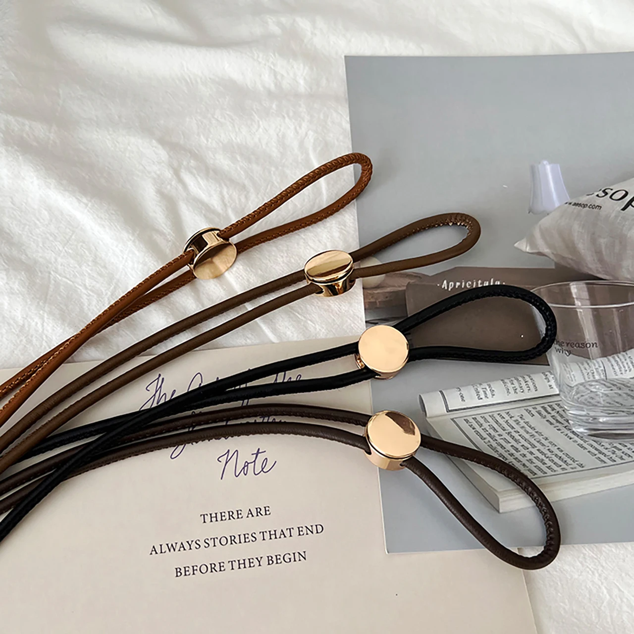 Fashion Solid Color Leather Rope Simple Sweater Coat Decorative Free Size Thin Long Belt Ladies Knot Waist Chain