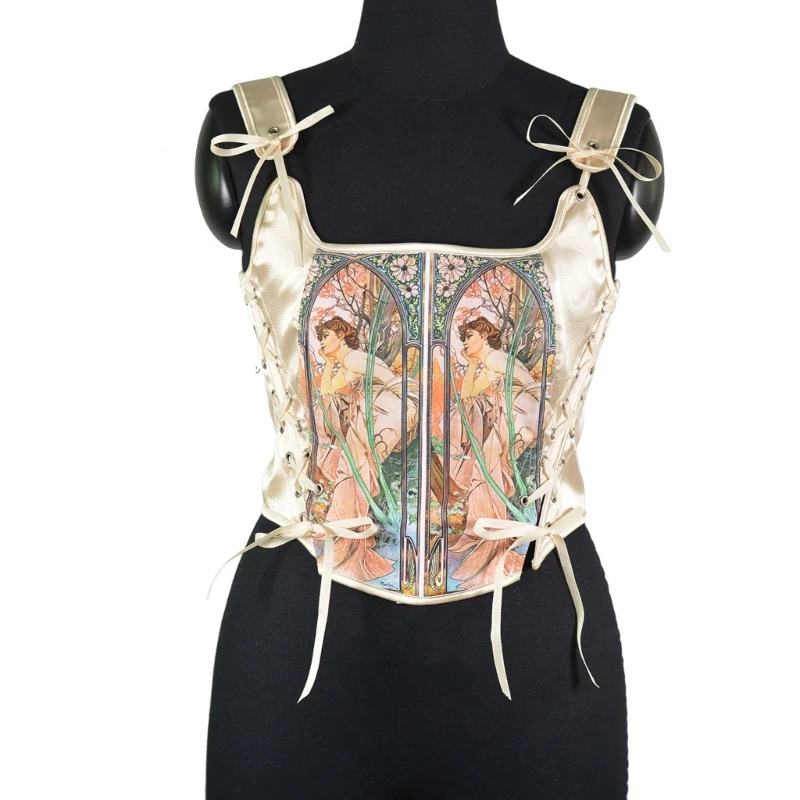 Elegant Corset Top Renaissances Bustier for Female Slimming Girdle Back Tied Fishbones TankTop Role Play Costume Cinchers