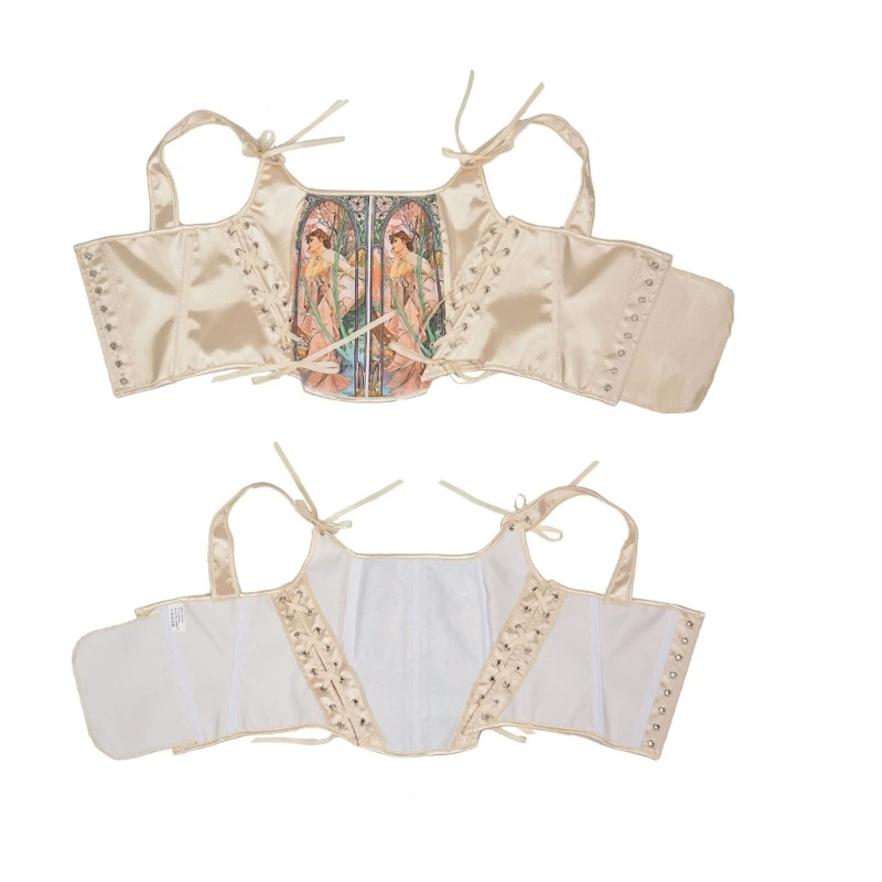 Elegant Corset Top Renaissances Bustier for Female Slimming Girdle Back Tied Fishbones TankTop Role Play Costume Cinchers