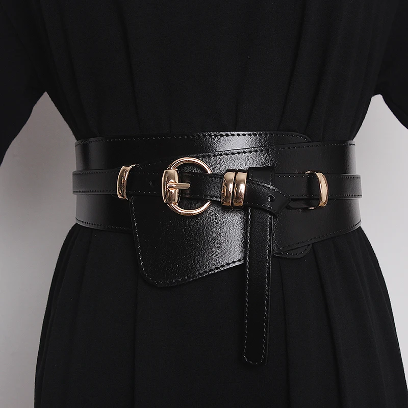 Women's Runway Fashion Genuine Leather Cummerbunds Female Dress Corsets Waistband Belts Decoration Wide Belt TB2034
