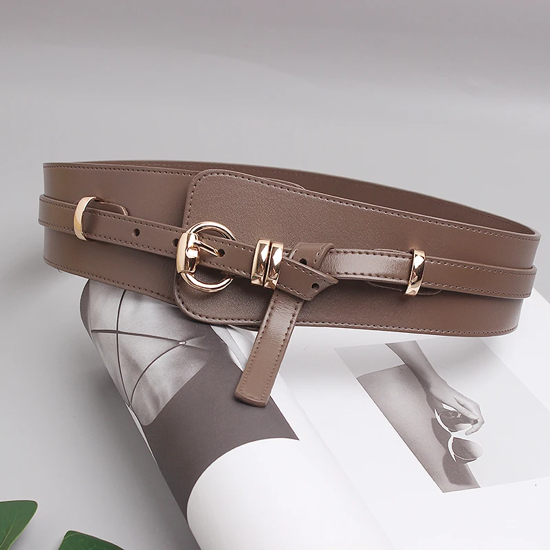 Women's Runway Fashion Genuine Leather Cummerbunds Female Dress Corsets Waistband Belts Decoration Wide Belt TB2034