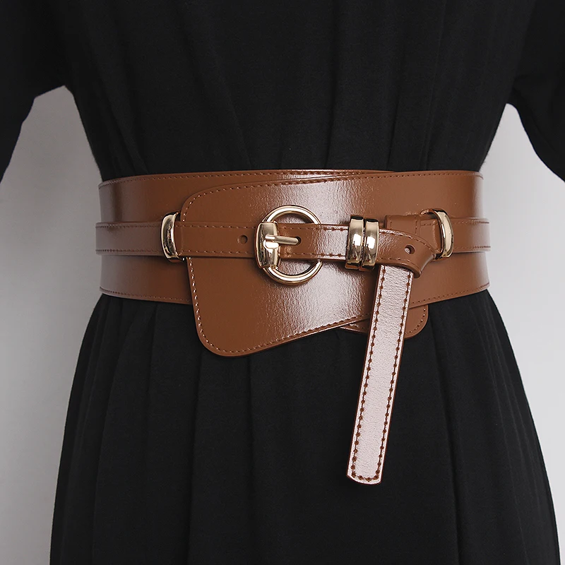 Women's Runway Fashion Genuine Leather Cummerbunds Female Dress Corsets Waistband Belts Decoration Wide Belt TB2034