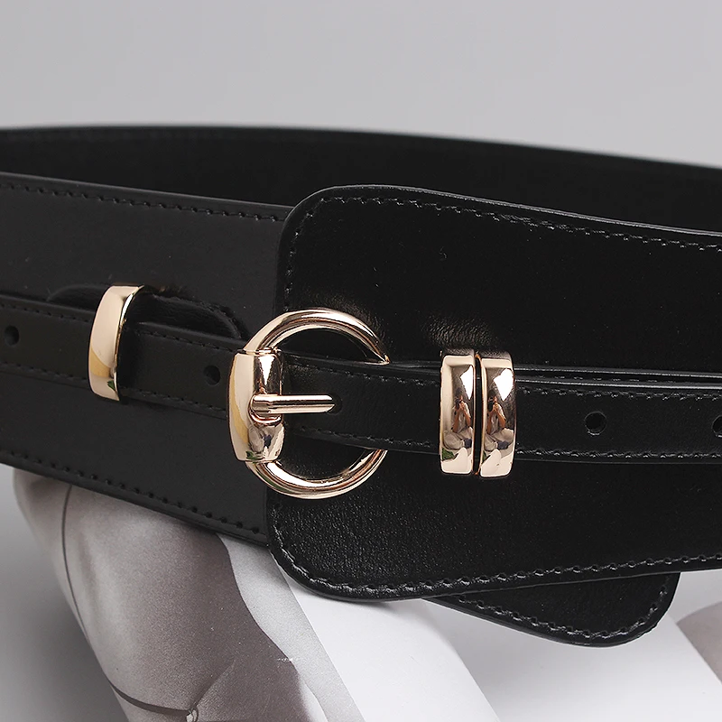 Women's Runway Fashion Genuine Leather Cummerbunds Female Dress Corsets Waistband Belts Decoration Wide Belt TB2034
