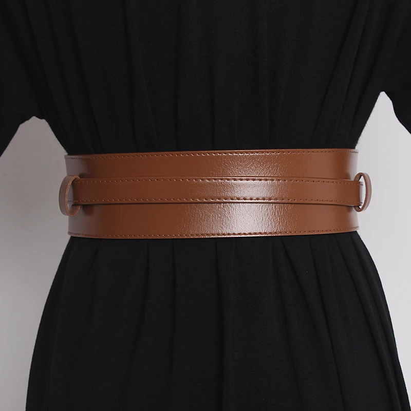 Women's Runway Fashion Genuine Leather Cummerbunds Female Dress Corsets Waistband Belts Decoration Wide Belt TB2034