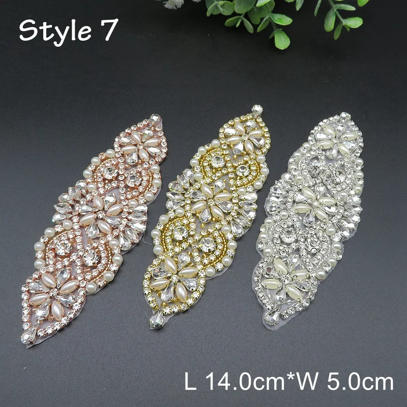 JLZXSY Handmade Custom Crystal Bridal Applique Iron on Hot Fix Rhinestone Applique Patch DIY for Wedding Dress Cloth Accessories