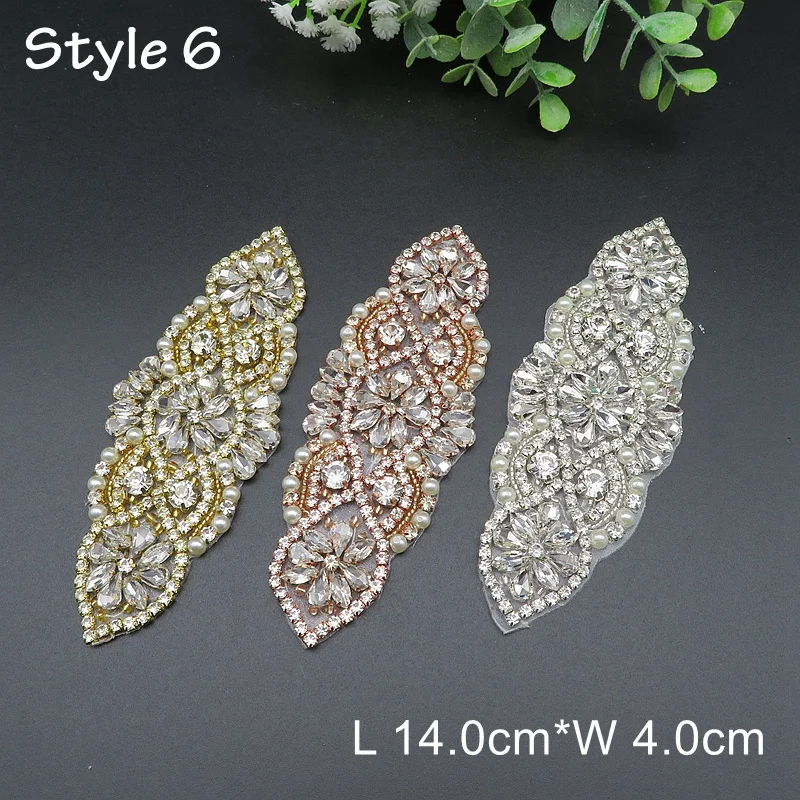 JLZXSY Handmade Custom Crystal Bridal Applique Iron on Hot Fix Rhinestone Applique Patch DIY for Wedding Dress Cloth Accessories