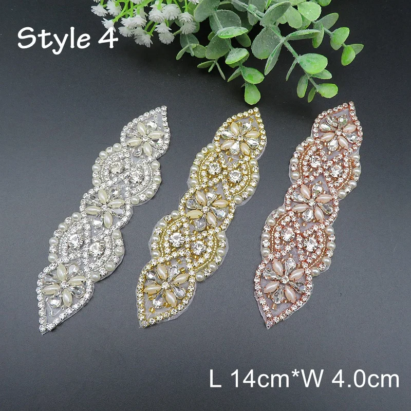 JLZXSY Handmade Custom Crystal Bridal Applique Iron on Hot Fix Rhinestone Applique Patch DIY for Wedding Dress Cloth Accessories