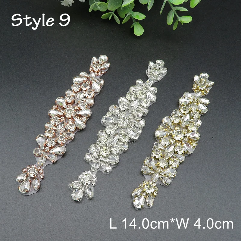 JLZXSY Handmade Custom Crystal Bridal Applique Iron on Hot Fix Rhinestone Applique Patch DIY for Wedding Dress Cloth Accessories