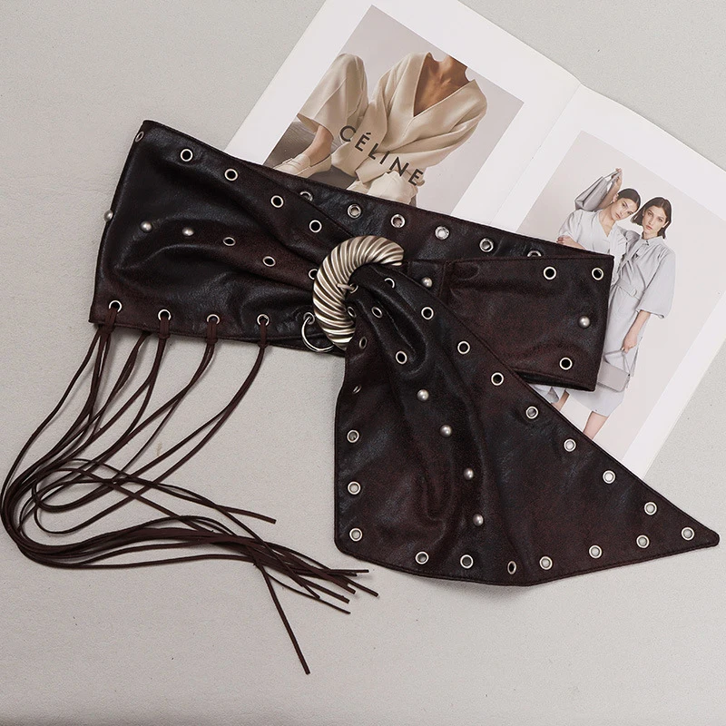 DEAT Fashion Retro Tassels Waistband For Women Trendy Metal Buckle Waist Seal Female New Arrival 11A02111
