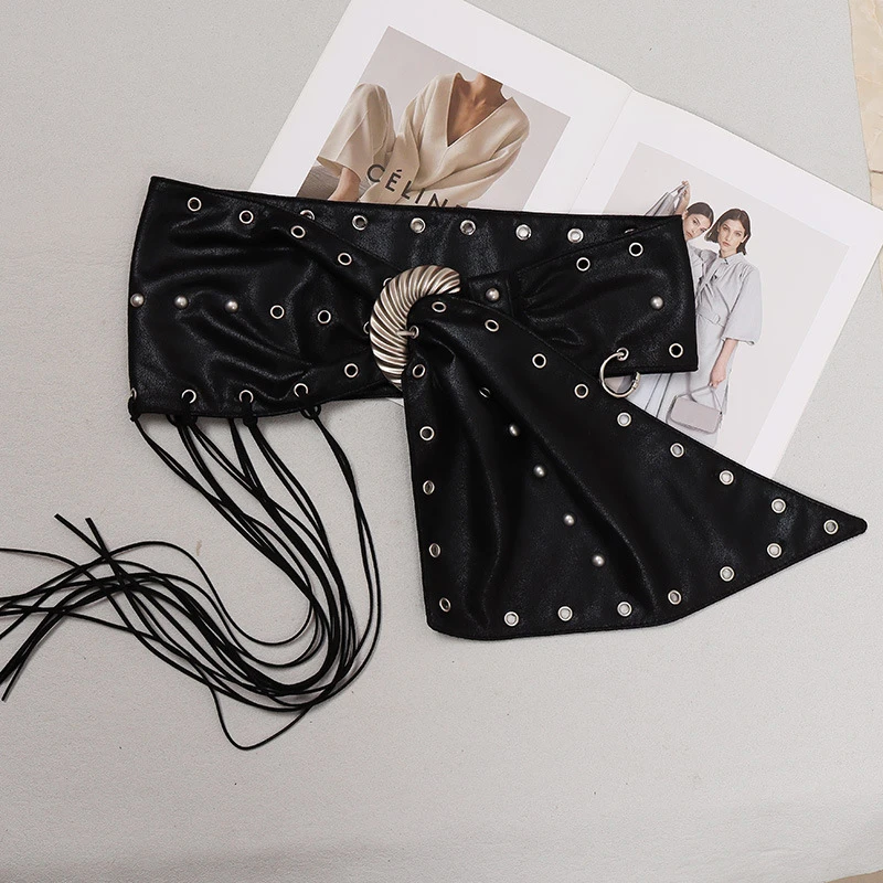 DEAT Fashion Retro Tassels Waistband For Women Trendy Metal Buckle Waist Seal Female New Arrival 11A02111
