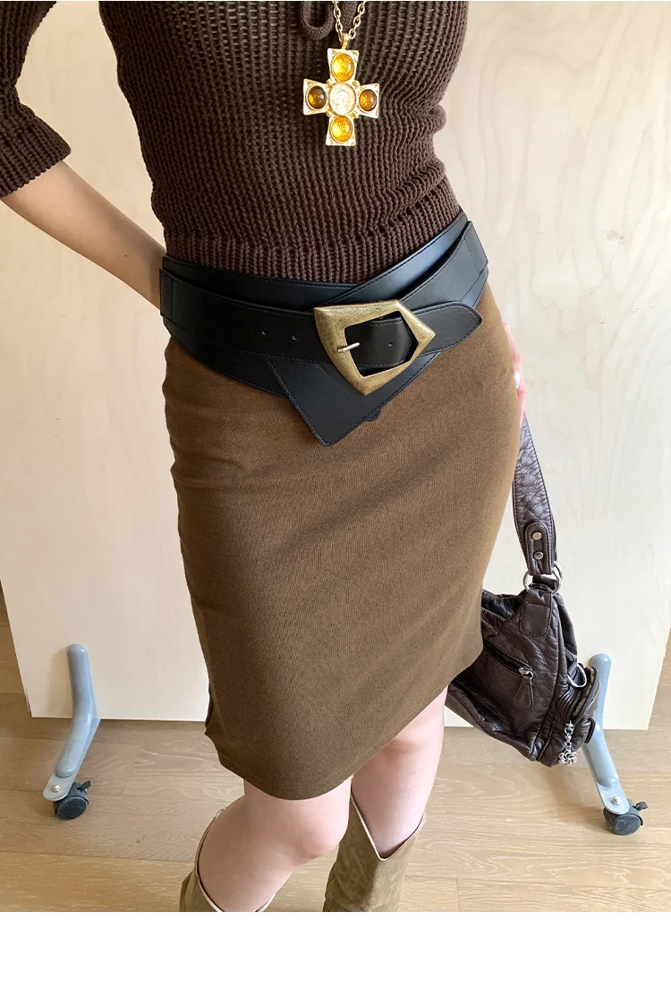 Rivet Belt With Button Head Decoration Waistband With Skirt Vintage Elastic Wide Leather Belt Versatile And Simple Corset