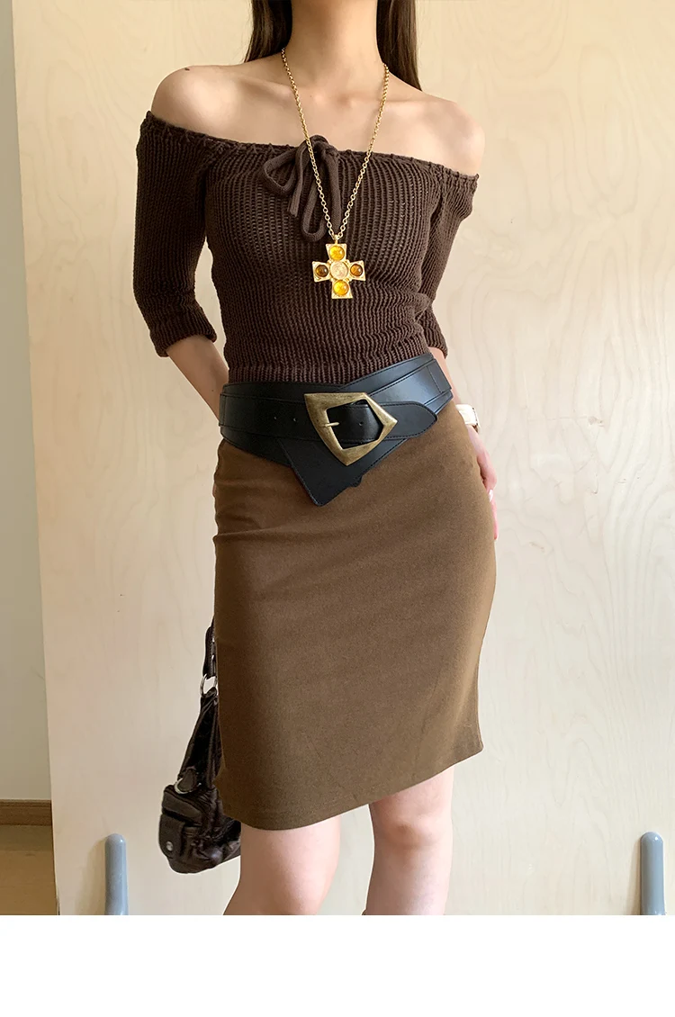 Rivet Belt With Button Head Decoration Waistband With Skirt Vintage Elastic Wide Leather Belt Versatile And Simple Corset