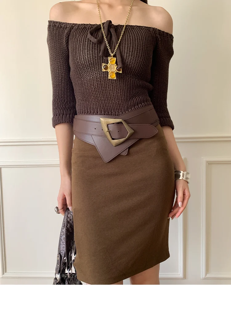 Rivet Belt With Button Head Decoration Waistband With Skirt Vintage Elastic Wide Leather Belt Versatile And Simple Corset