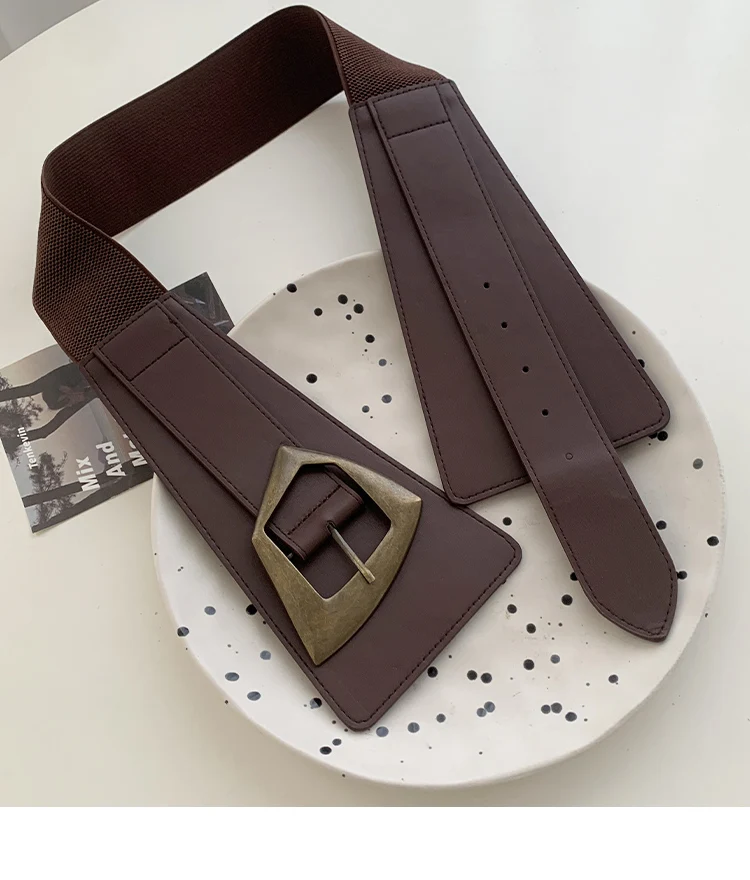 Rivet Belt With Button Head Decoration Waistband With Skirt Vintage Elastic Wide Leather Belt Versatile And Simple Corset